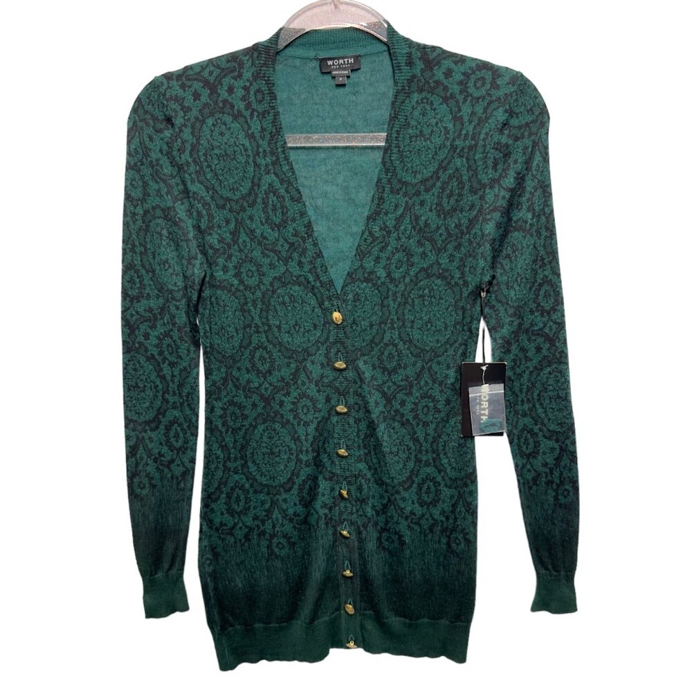 Pure Wool Knit Floral Sweater Cardigan Jacket Coat Mosaic Paisley Vintage Layer